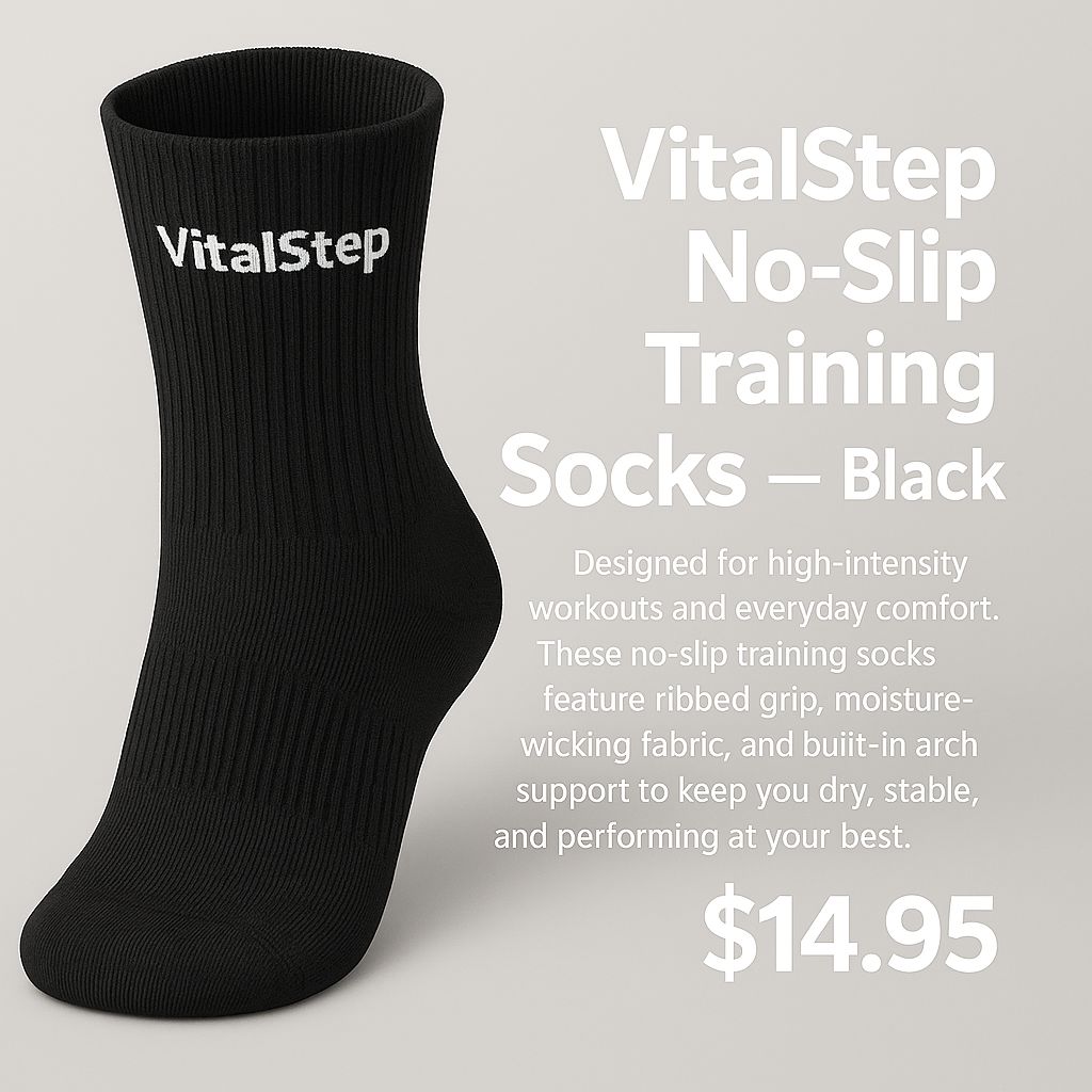 VitalStep No-Slip Training Socks Crew Length (Black)