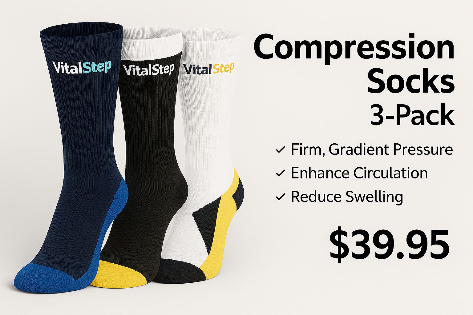 VitalStep Compression Socks 3-Pack Athletic Edition